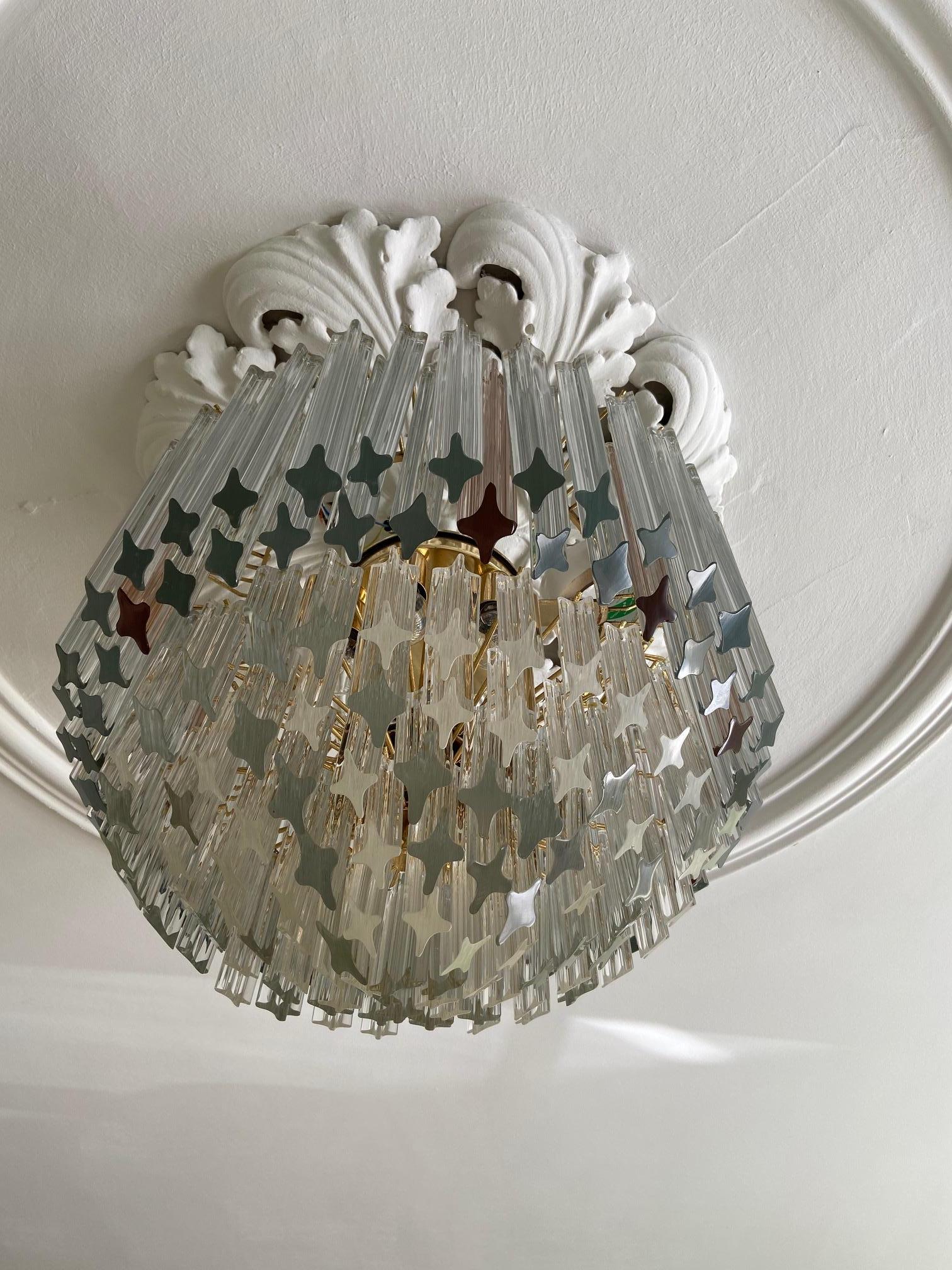 Italian Vintage Large Murano Chandelier with Clear and Rose Glass Rods, Italy, 1960s