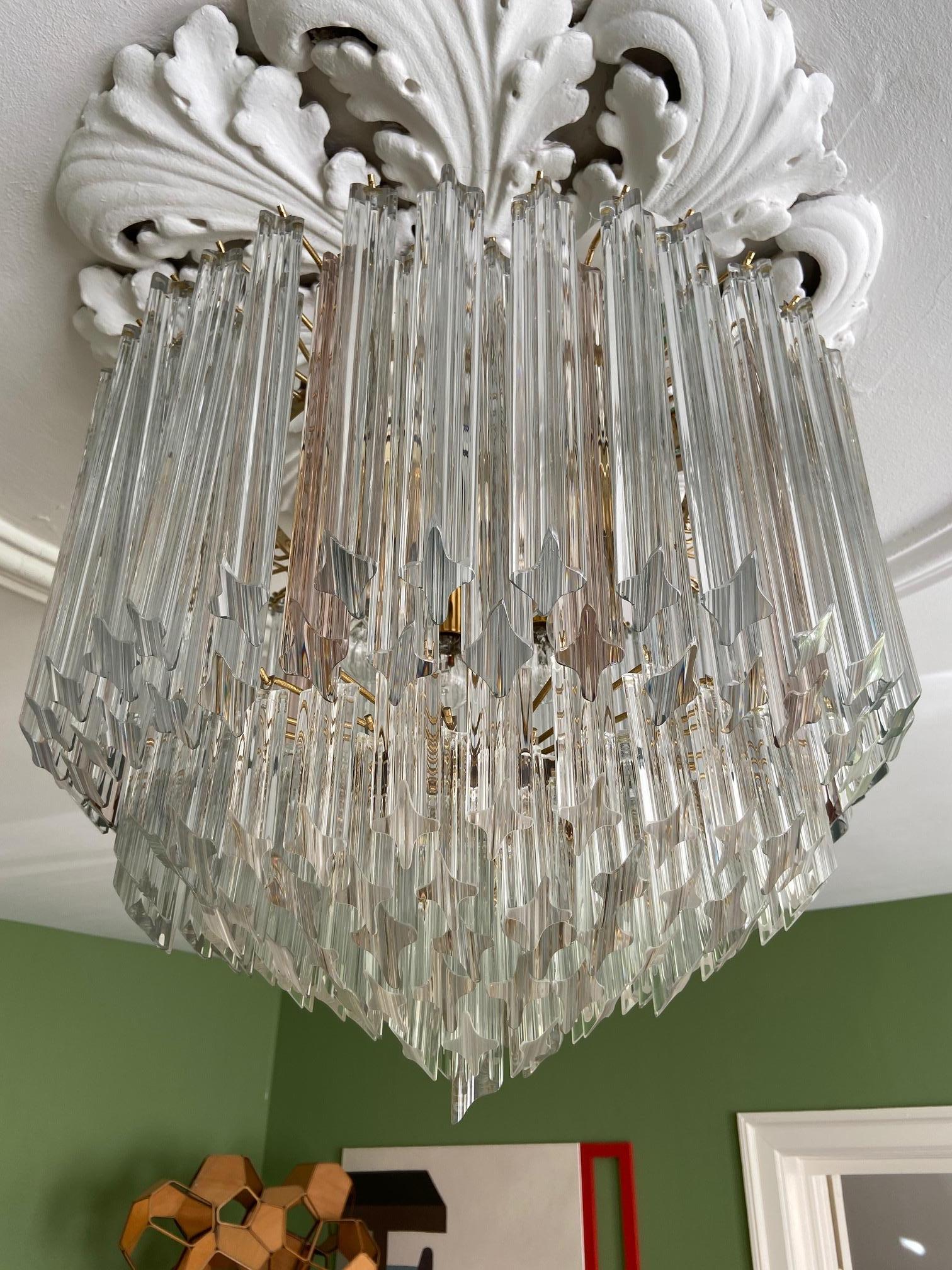 Vintage Large Murano Chandelier with Clear and Rose Glass Rods, Italy, 1960s In Good Condition In Copenhagen K, DK