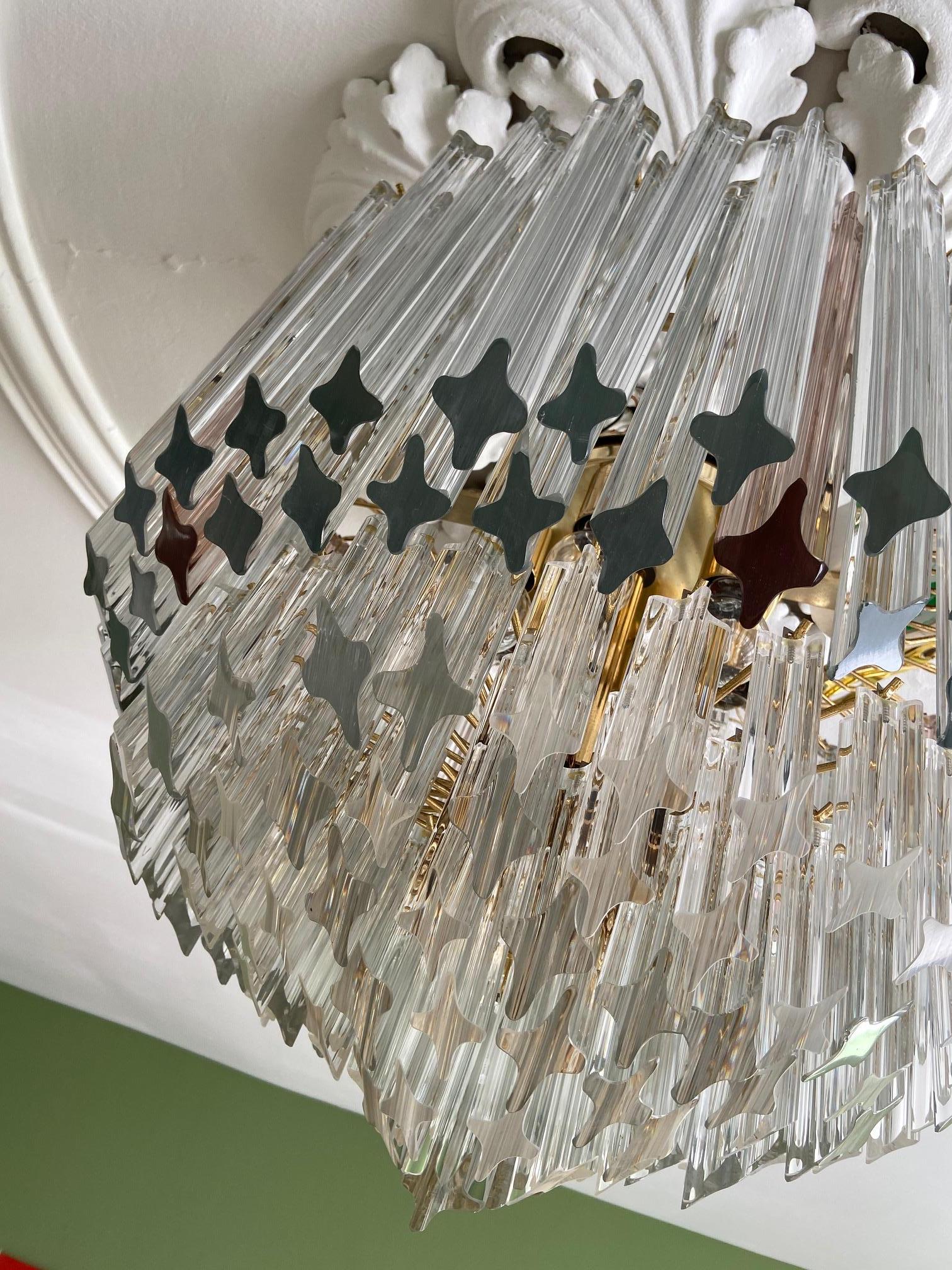 Mid-20th Century Vintage Large Murano Chandelier with Clear and Rose Glass Rods, Italy, 1960s