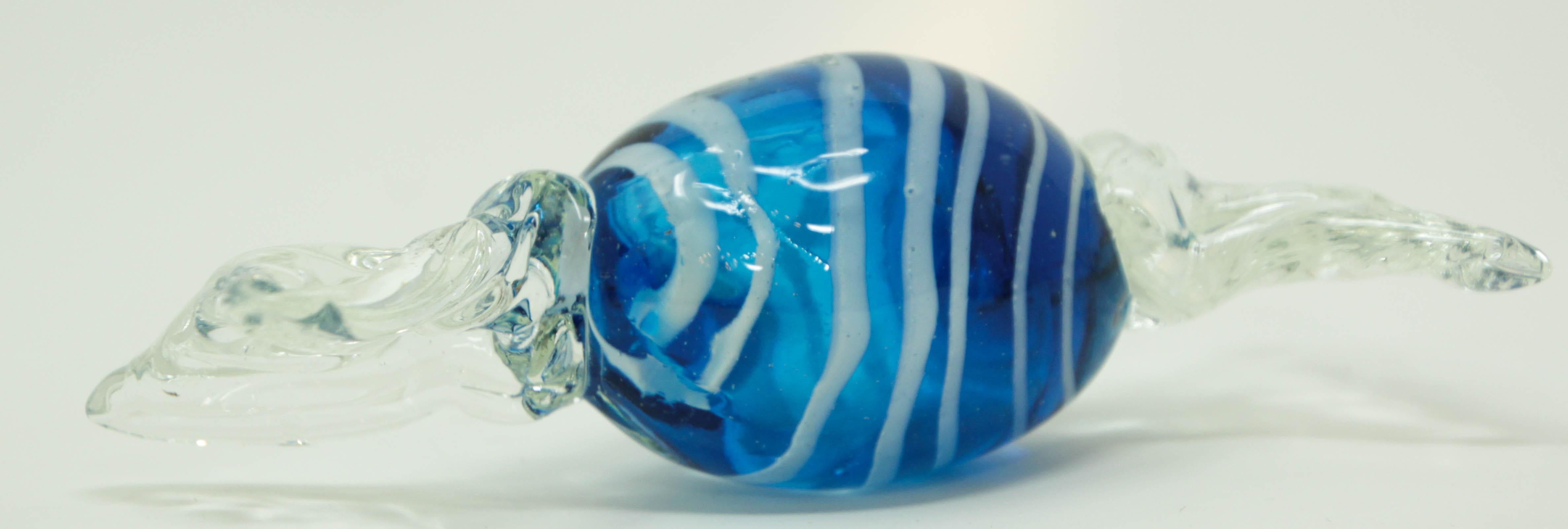 Vintage Large Murano Decorative Blown Art Glass Wrapped Blue Candy Paperweight 3