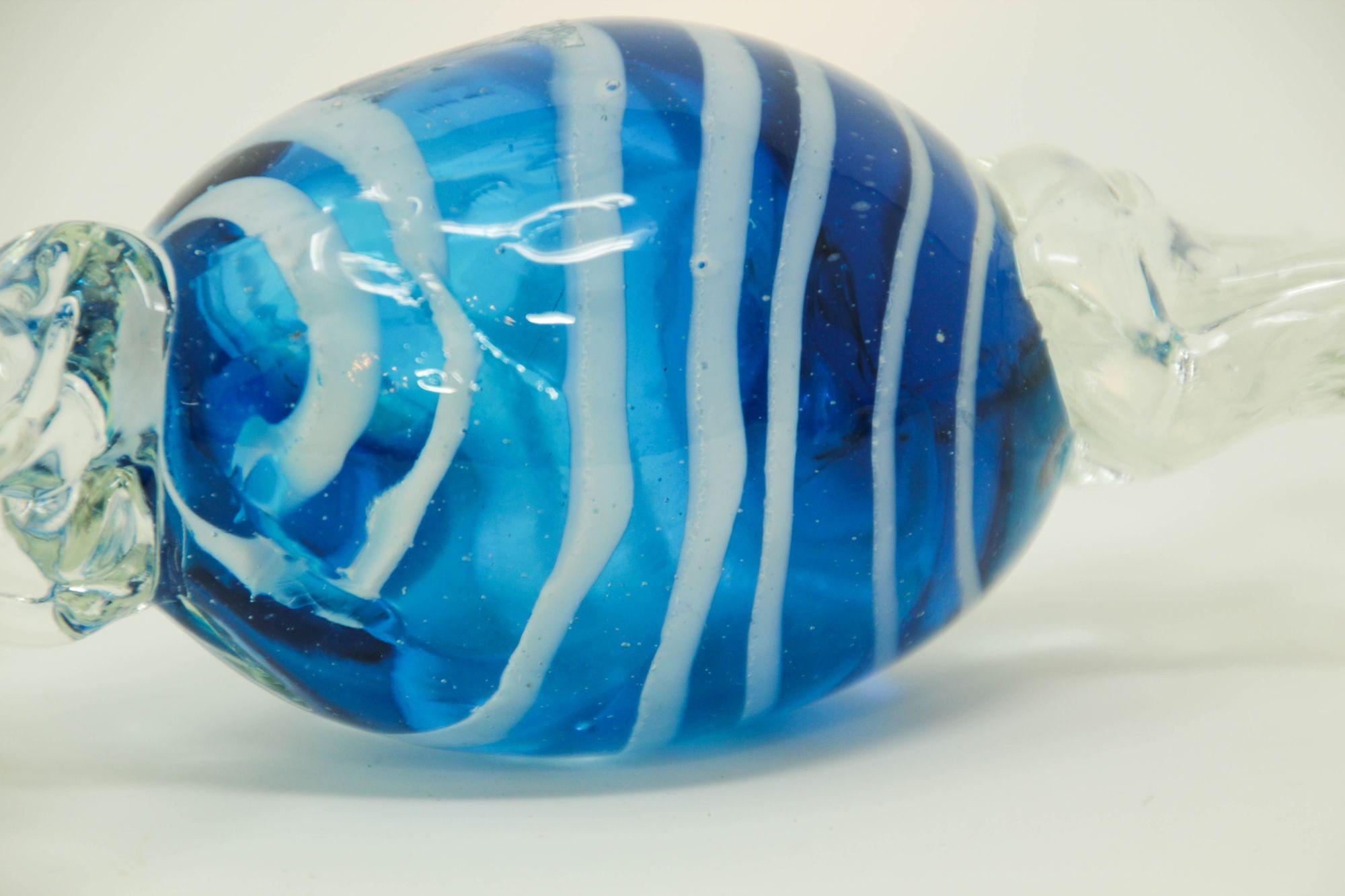 Vintage Large Murano Decorative Blown Art Glass Wrapped Blue Candy Paperweight 4