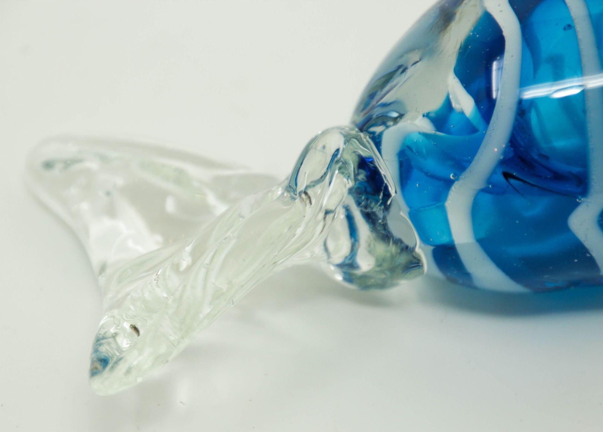 Bohemian Vintage Large Murano Decorative Blown Art Glass Wrapped Blue Candy Paperweight
