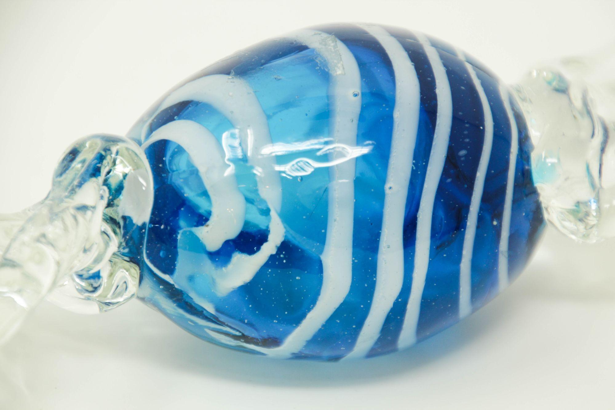 20th Century Vintage Large Murano Decorative Blown Art Glass Wrapped Blue Candy Paperweight