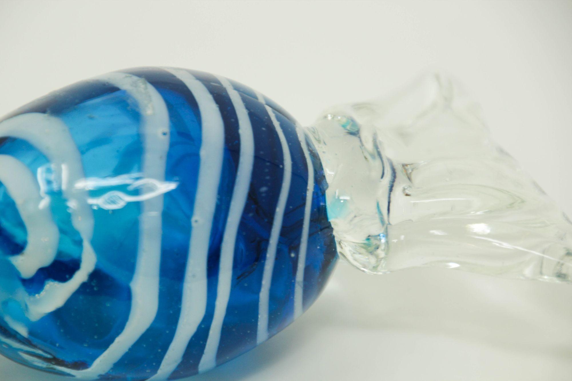 Vintage Large Murano Decorative Blown Art Glass Wrapped Blue Candy Paperweight 1