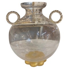 Vintage Large Murano Glass 3 Handle Vase