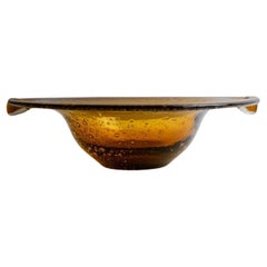 Vintage Grand bol en verre de Murano - Ambre avec bulles, 1970 Italie du milieu du siècle