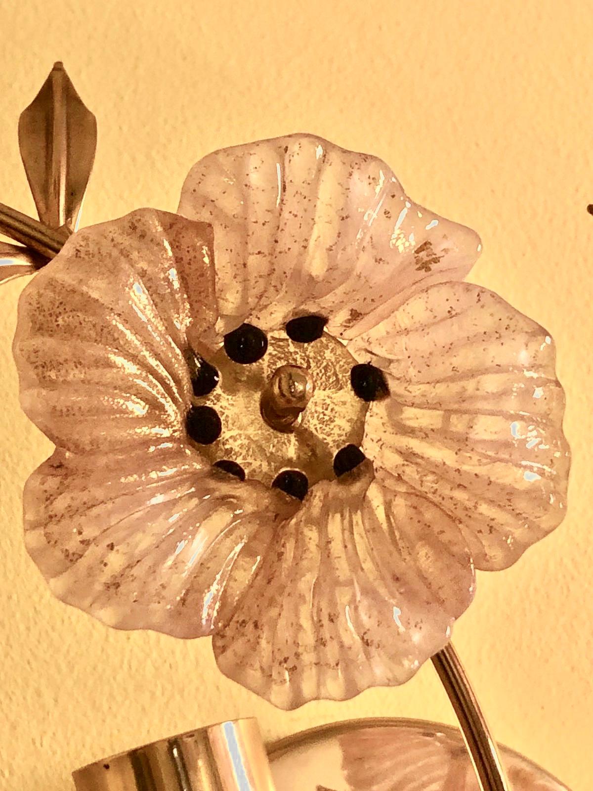 Vintage Large Barovier Murano Glass Flower Anemone Wall Lightening, Italy 2