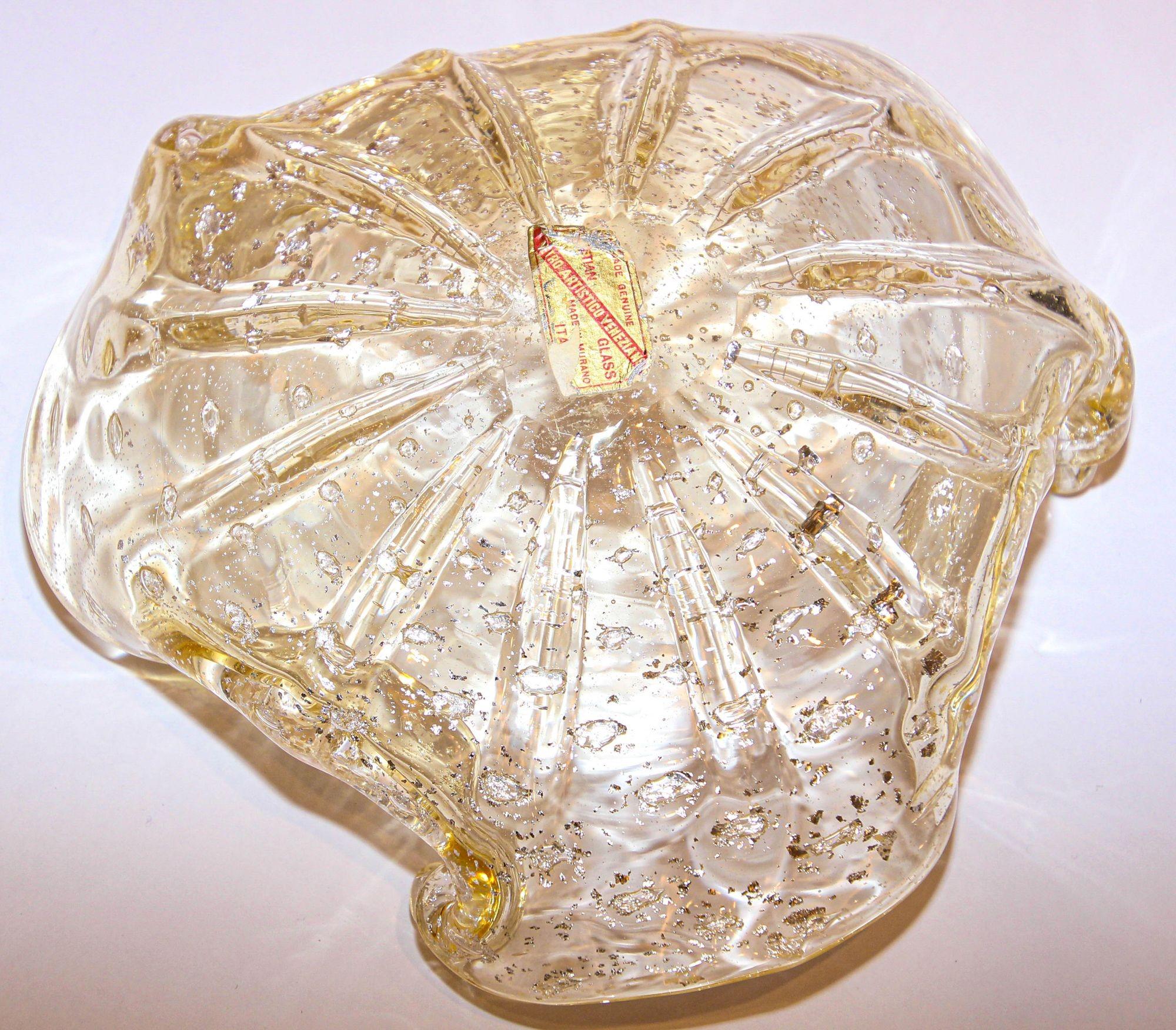 Hand-Crafted Vintage Large Murano Glass with Gold Dust Bowl Shell Ashtray Murano Italy 1970s