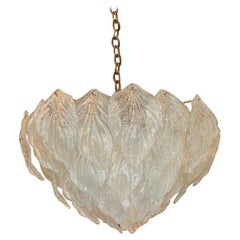 Vintage Large Murano Mazzega by Carlo Nason Glass Leaf Chandelier Brass