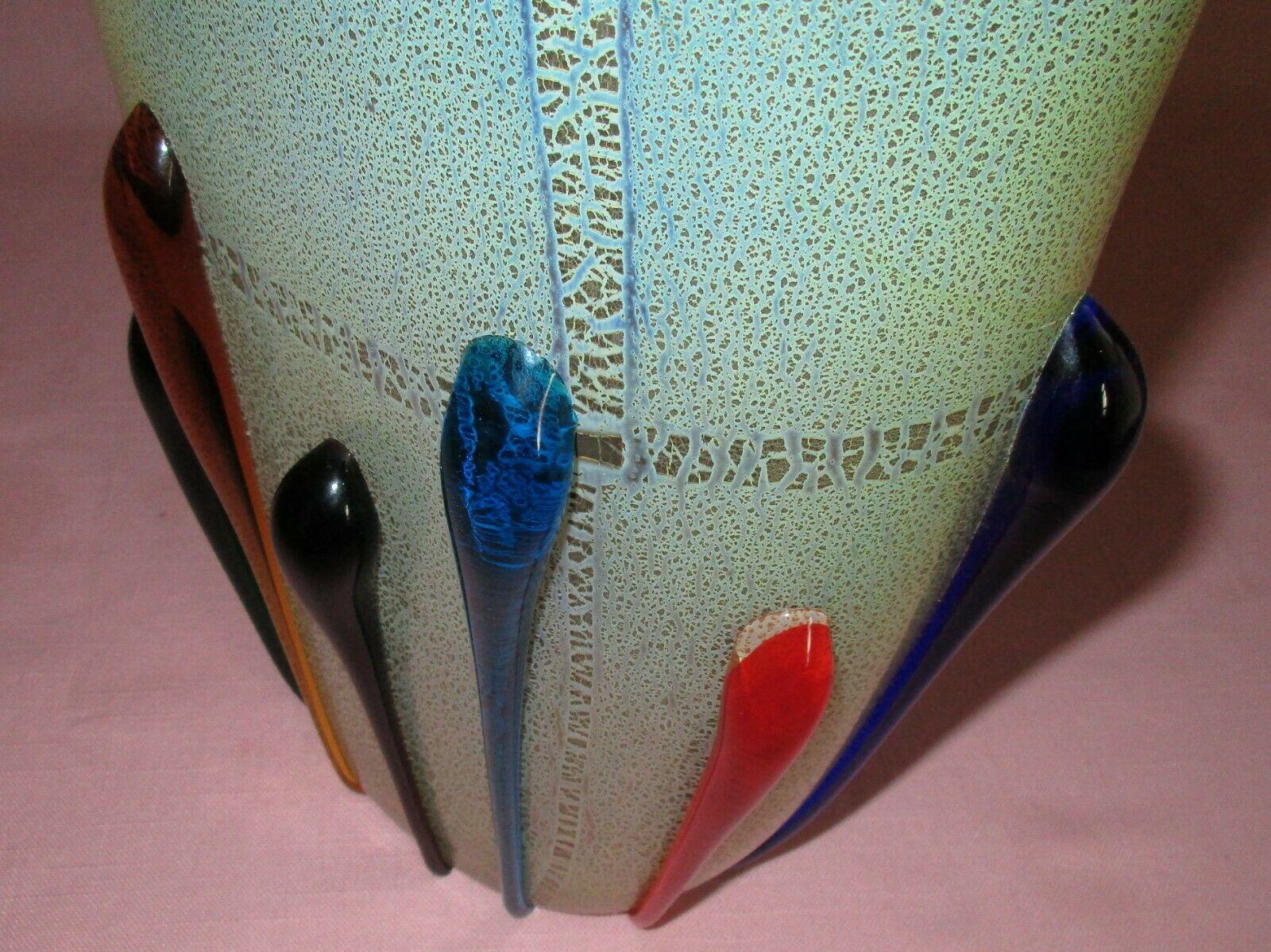 Verre d'art Vintage Large Murano Multi-Color Art Glass Vase Signed Mario Mellora Italy en vente