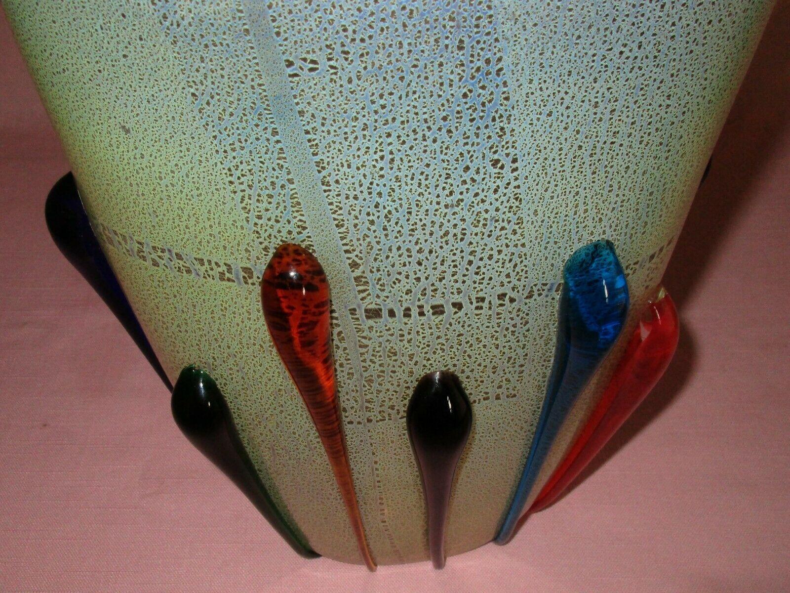 Gran jarrón vintage de cristal artístico multicolor de Murano Firmado Mario Mellora Italia en venta 1