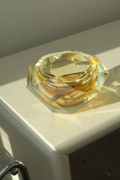 Vintage Large Murano Sommerso Geode Bowl Yellow Citrine Glass