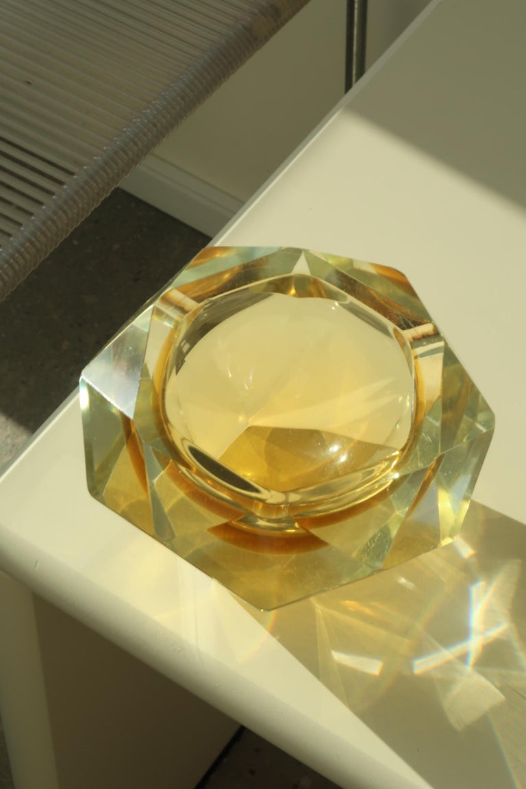 Vintage Large Murano Sommerso Geode Bowl Yellow Citrine Glass For Sale ...