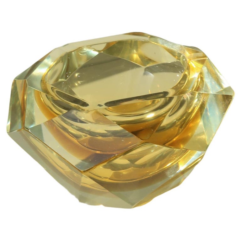 Vintage Large Murano Sommerso Geode Bowl Yellow Citrine Glass For Sale ...