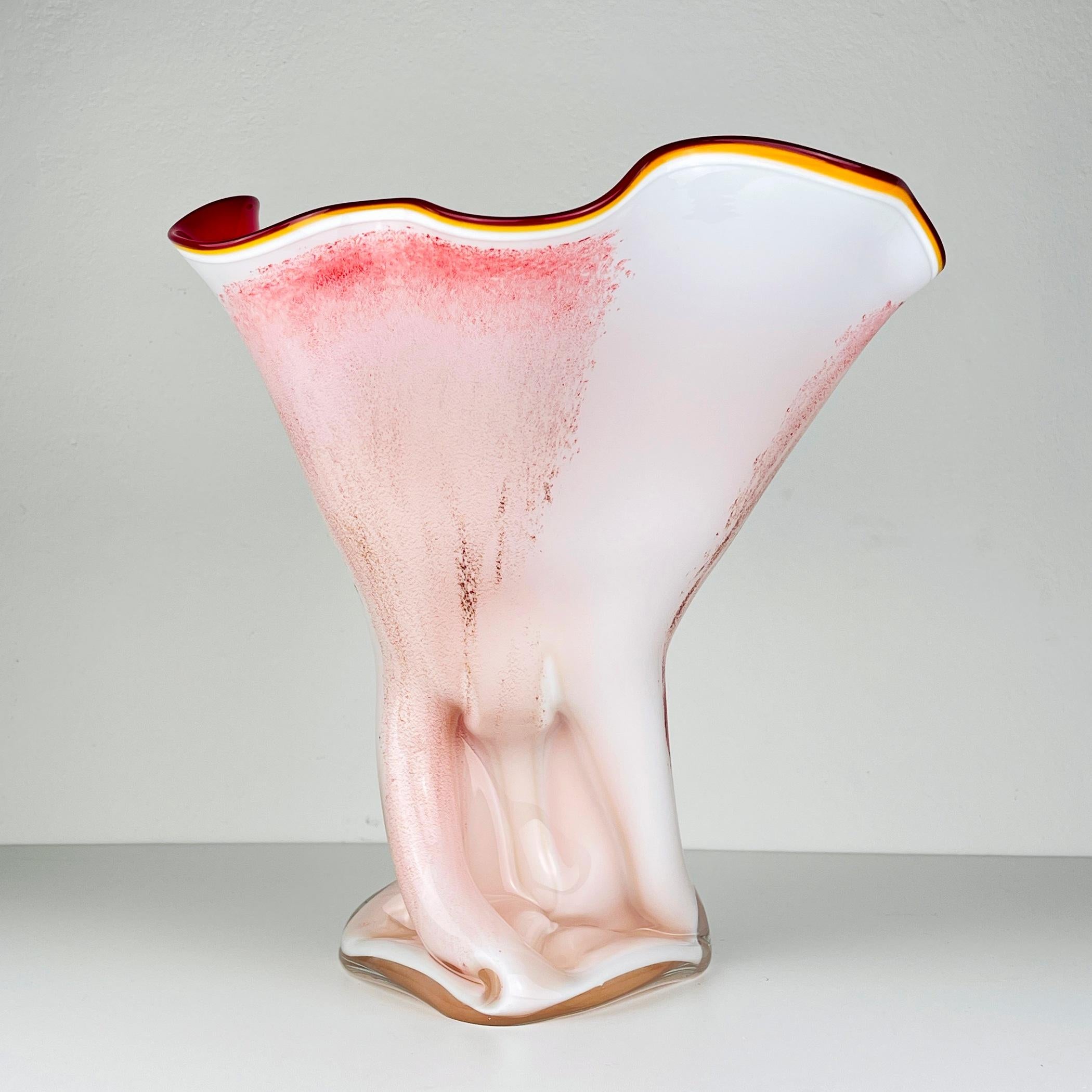 Grand vase vintage de Murano Rouge et Blanc Italie 1970 en vente 6
