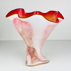 Vintage large murano vase Red and White Italy 1970s