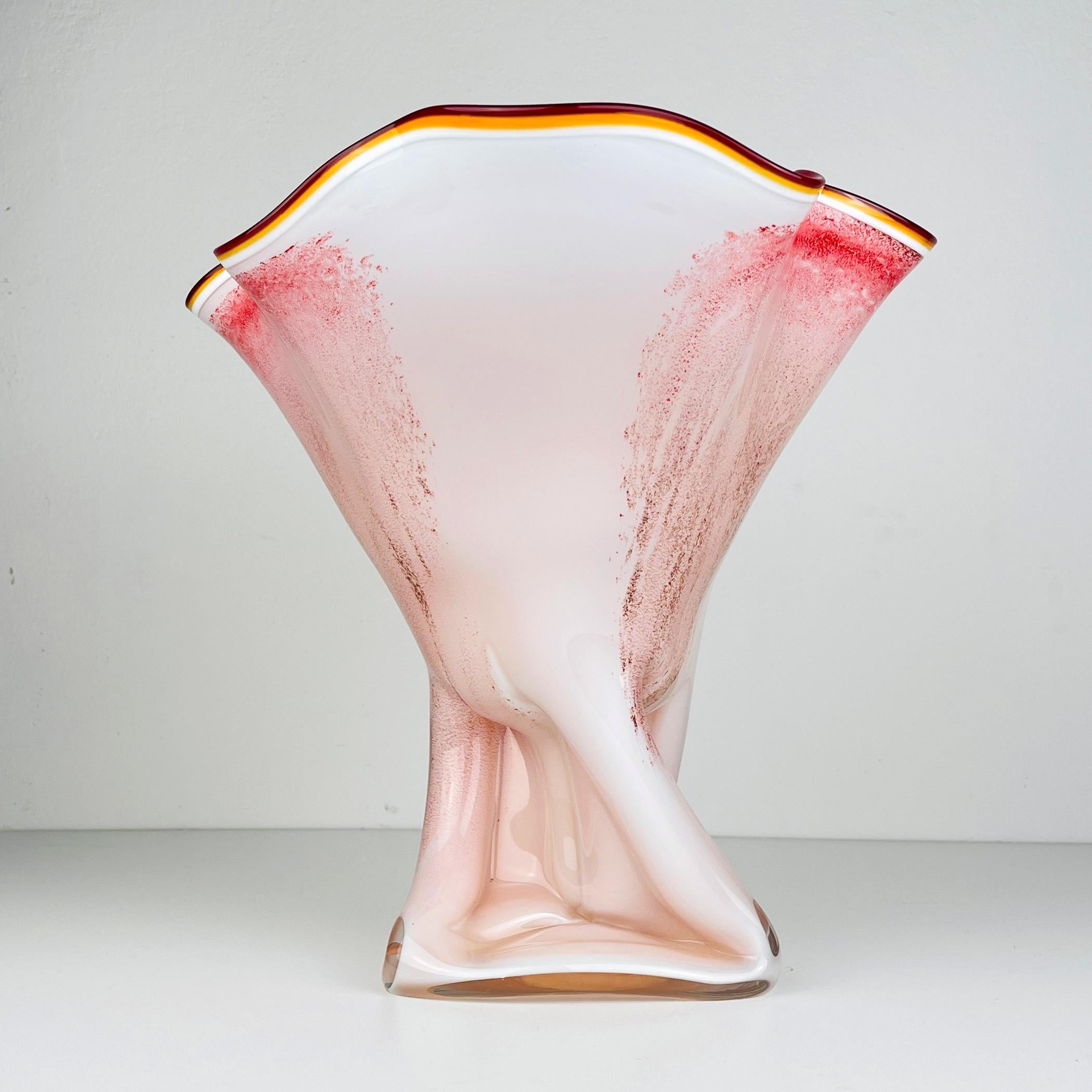 Mid-Century Modern Grand vase vintage de Murano Rouge et Blanc Italie 1970 en vente