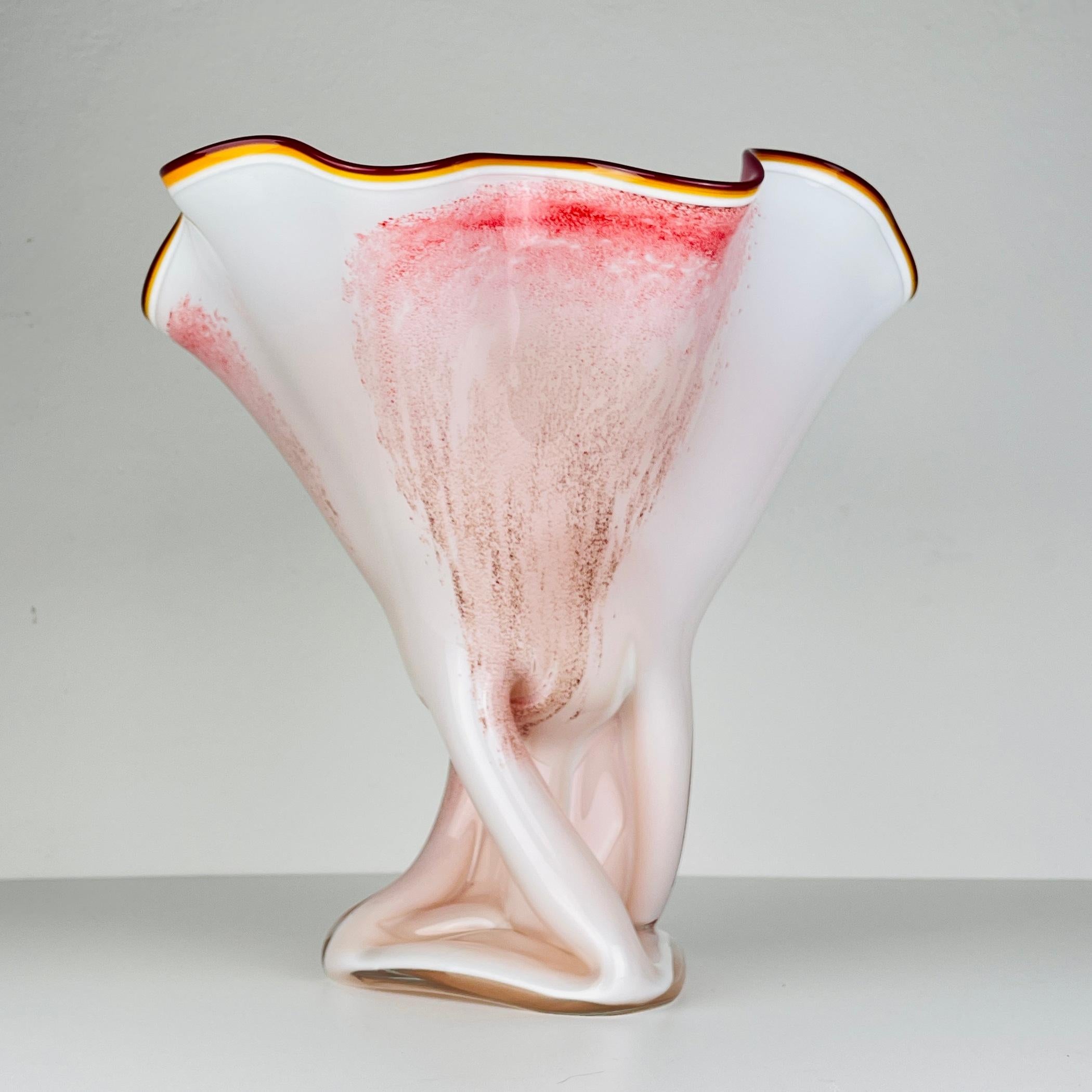 Murano Glass Vintage large murano vase Red and White Italy 1970s For Sale
