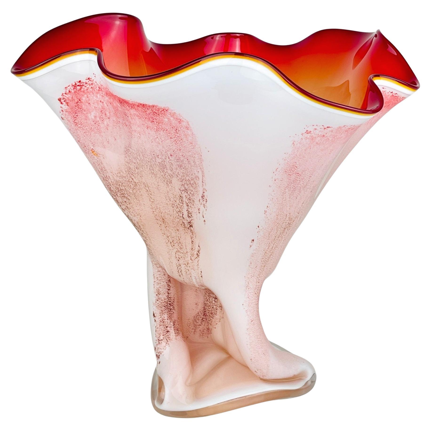 Vintage large murano vase Red and White Italy 1970s For Sale