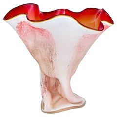 Grand vase vintage de Murano Rouge et Blanc Italie 1970