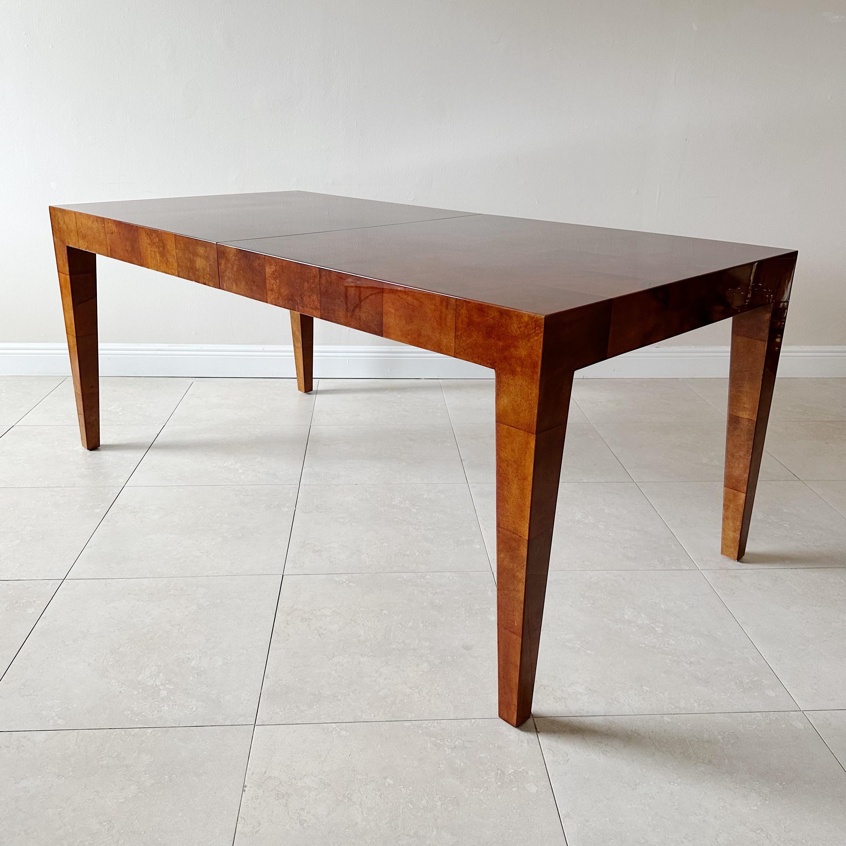 Late 20th Century Vintage Large Narrow Goatskin Burnt Umber Dining Table 9 Feet Long For Sale