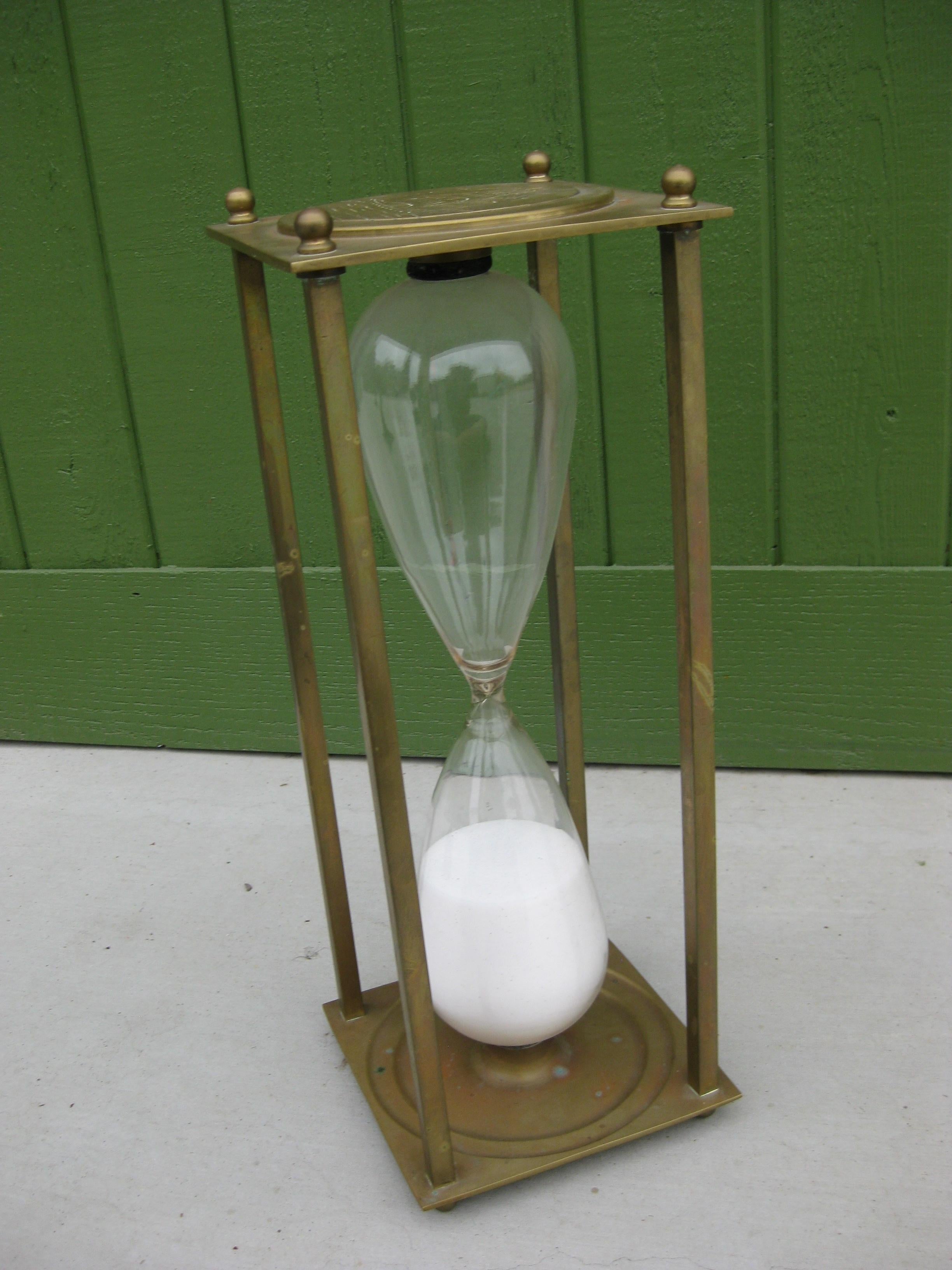 Vintage Large Nautical Maritime Brass Glass Ship's Hourglass Display Model Timer For Sale 1