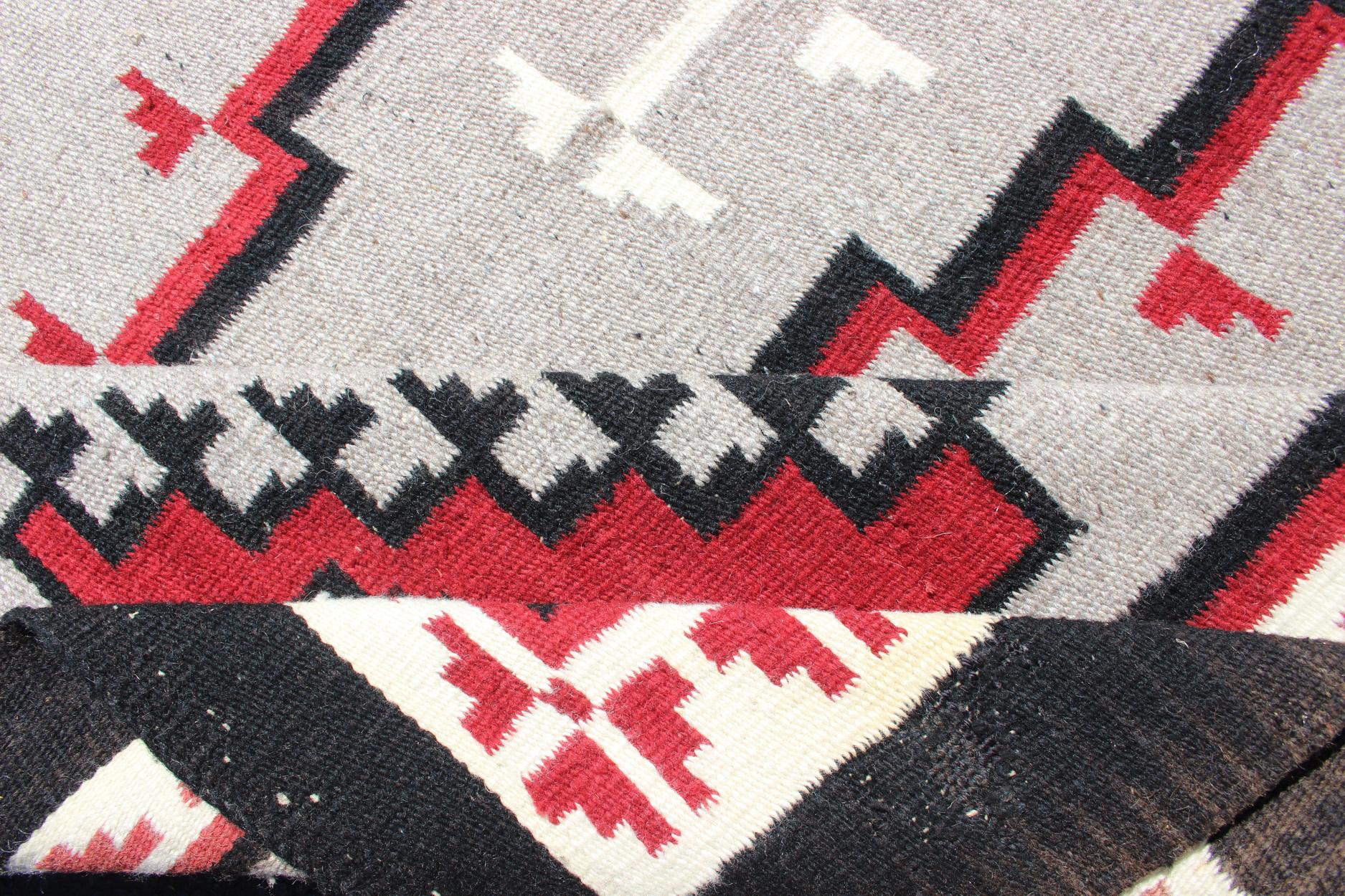 Vintage Tribal Native American Style Rug in Gray, Ivory, Black, and Red For Sale 4