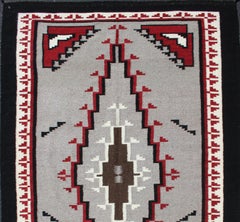 Vintage Tribal Native American Style Rug in Gray, Ivory, Black, and Red