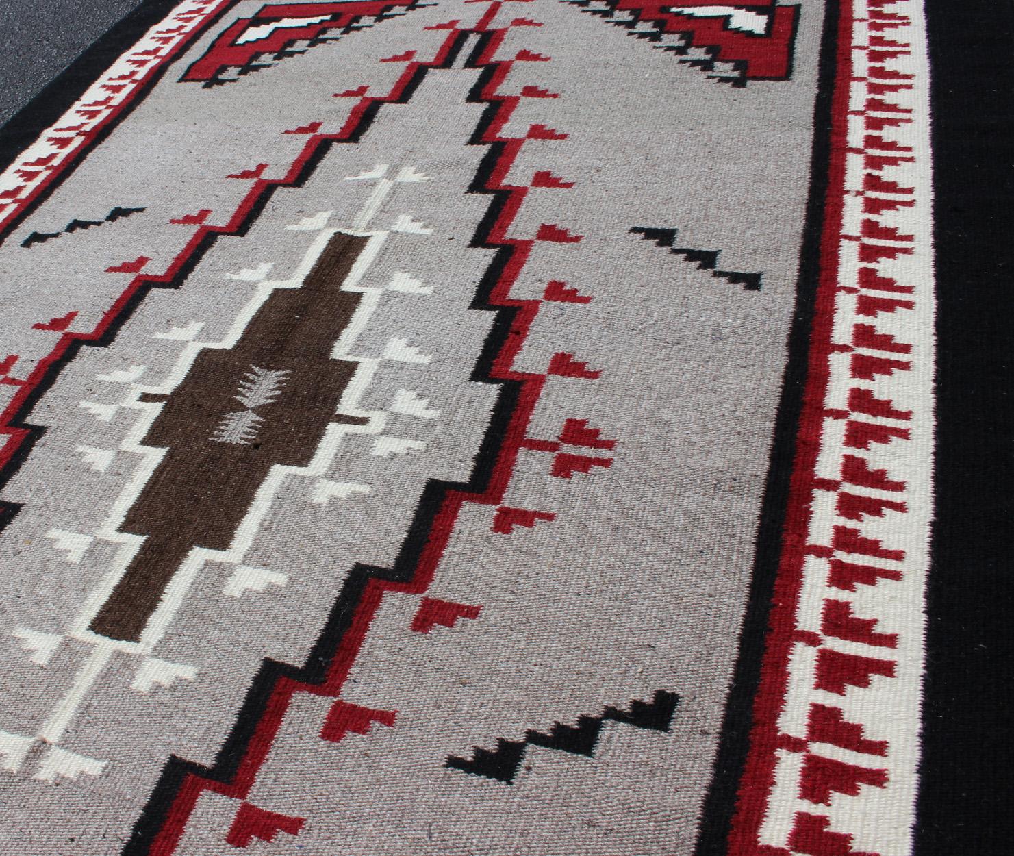 Vintage Tribal Native American Style Rug in Gray, Ivory, Black, and Red In Excellent Condition For Sale In Atlanta, GA