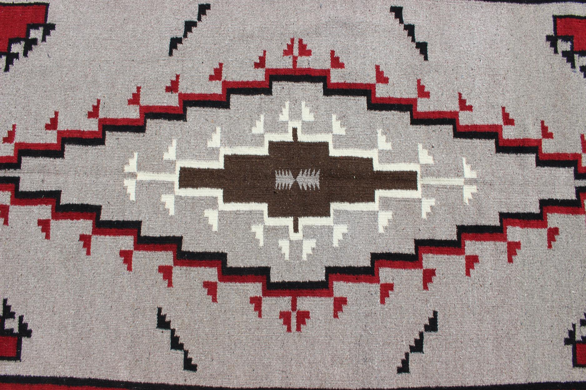 Vintage Tribal Native American Style Rug in Gray, Ivory, Black, and Red For Sale 1