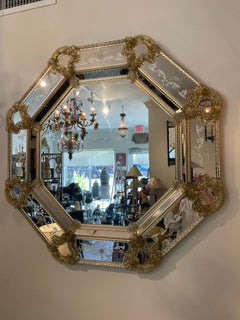 Vintage Octagon Venetian Mirror with Murano Glass, Ca. 1950s