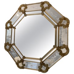 Espejo veneciano de Murano vintage grande de forma octogonal