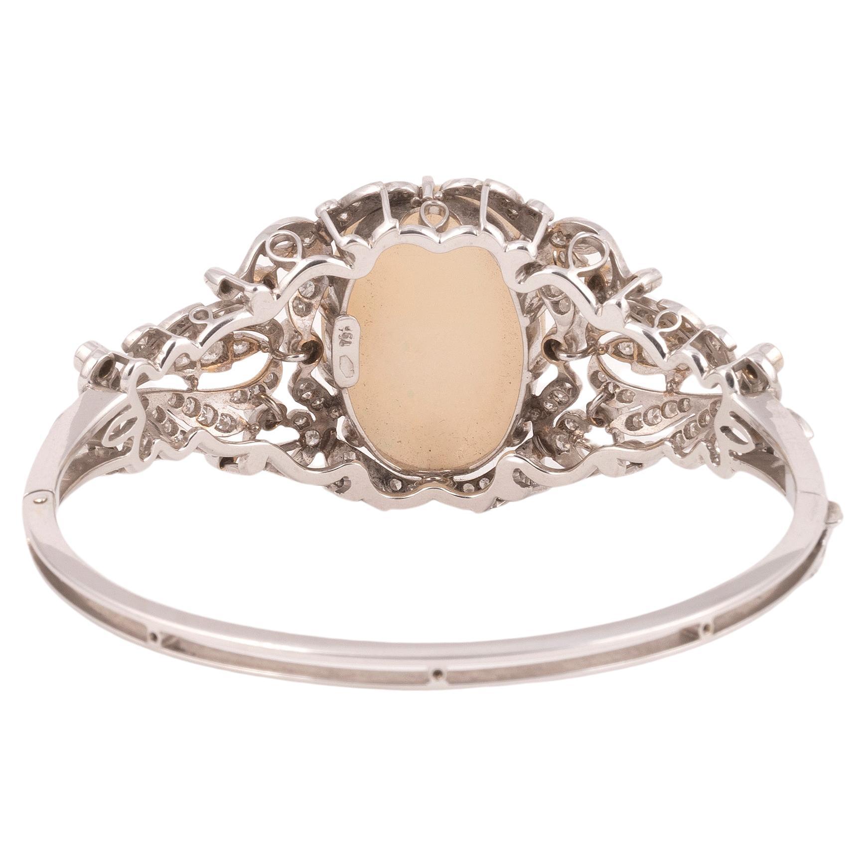 Old European Cut Vintage Large Opal Old Diamond And Gold Bracelet For Sale