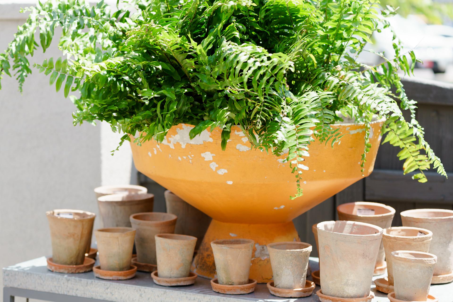 Mid-Century Modern Vintage Large Orange Painted Cement Planter Jardinière