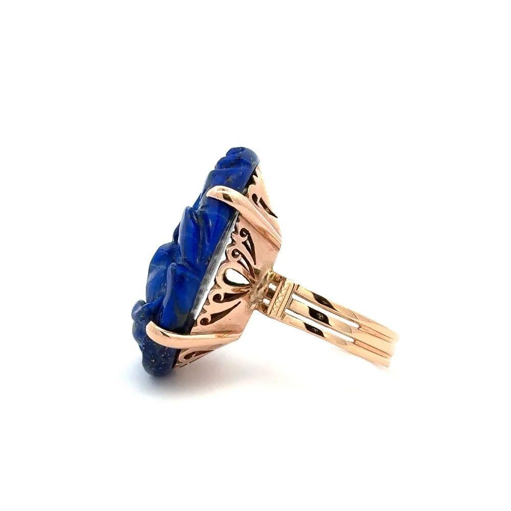 Oval Cut Vintage Large Oval Carved Lapis Lazuli Gold Mid Century Modern Statement Ring For Sale