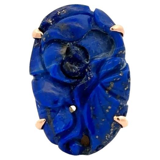 Vintage Large Oval Carved Lapis Lazuli Gold Mid Century Modern Statement Ring For Sale