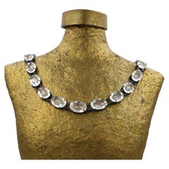Vintage Large Oval Clear Crystal Necklace, Open Back, Circa 1960s