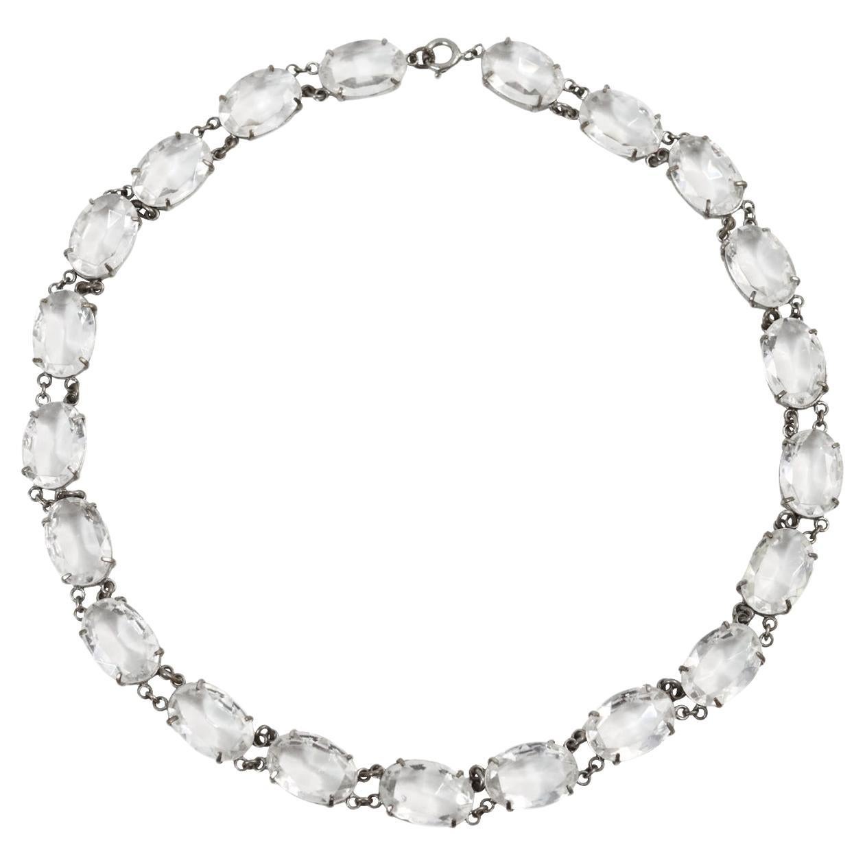 Vintage Large Oval Clear Open Back Crystal Necklace Circa 1960s For Sale