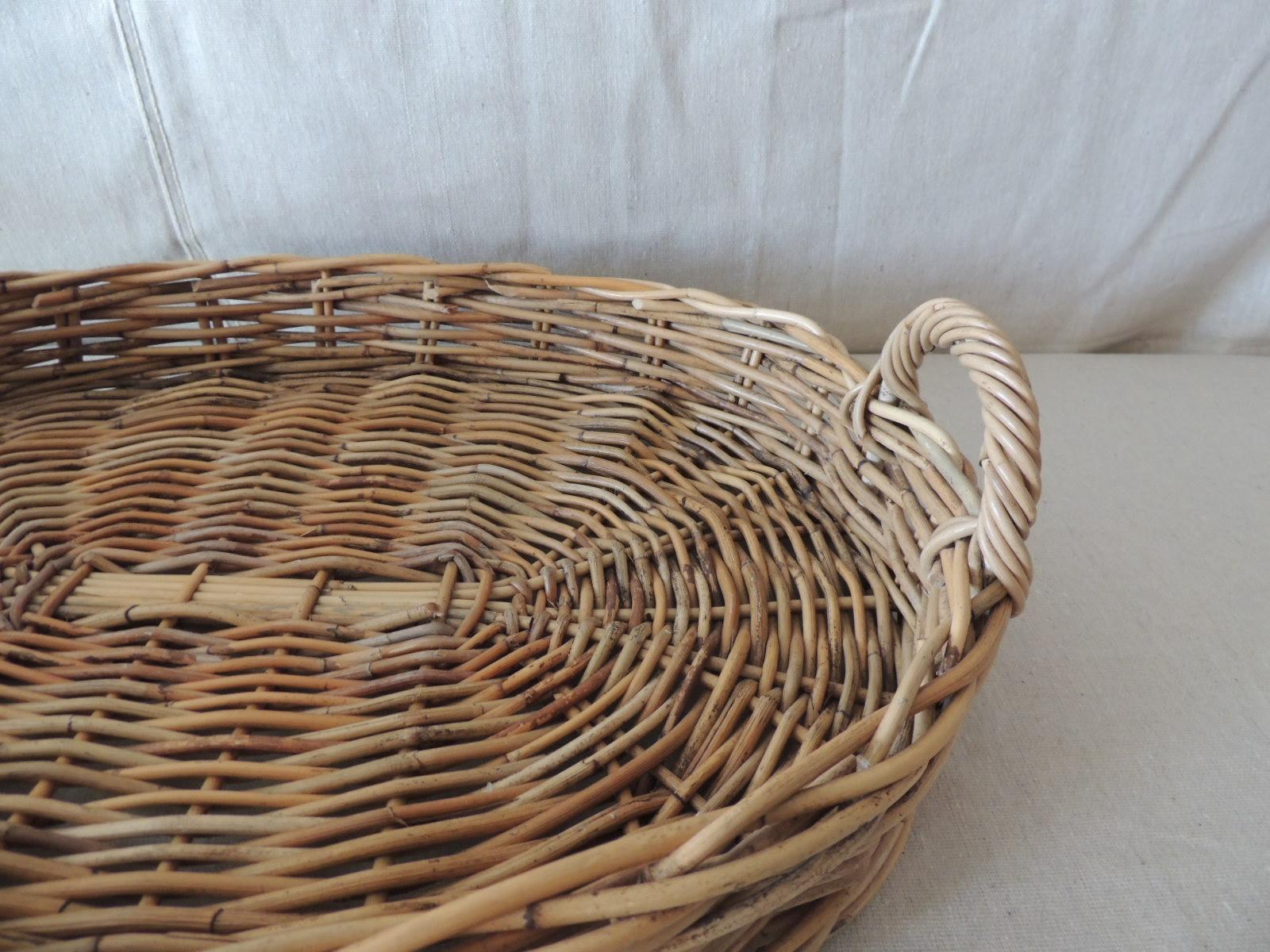 Country Vintage Large Oval Farm Table Woven Basket with Handles