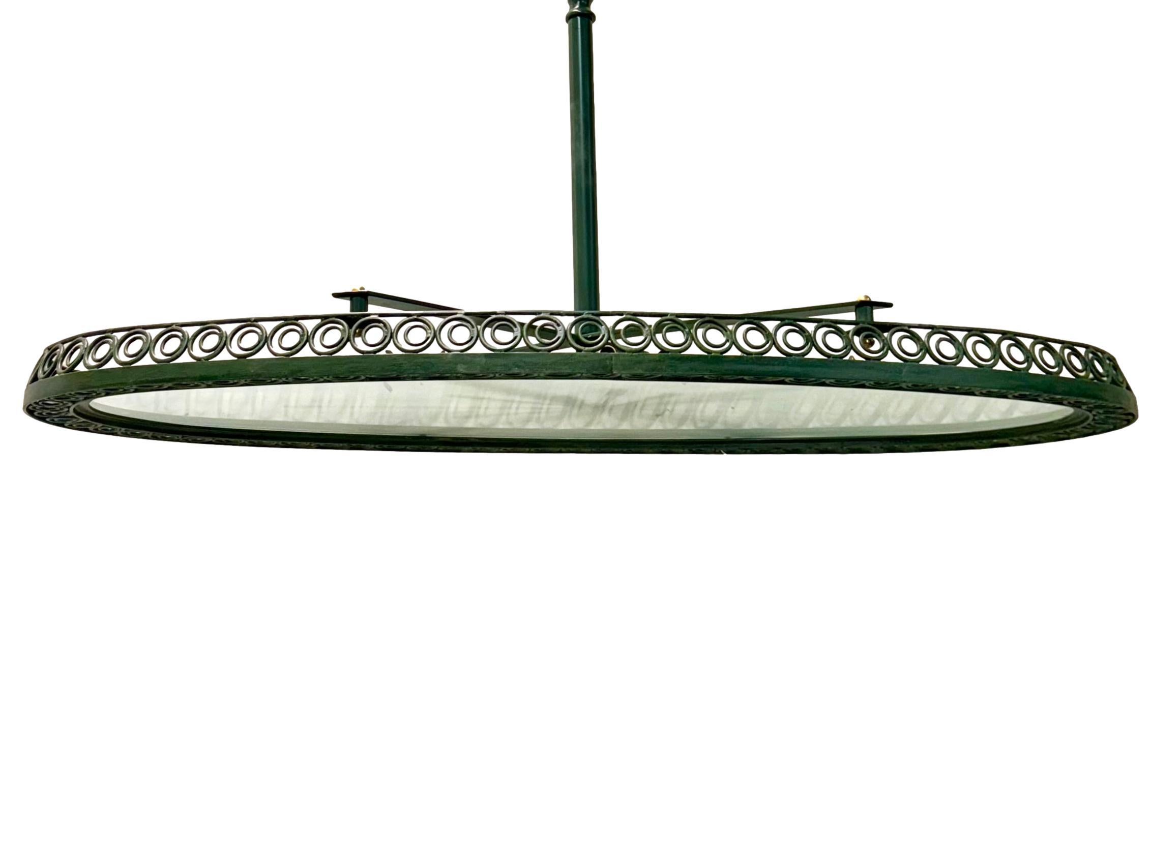 French Vintage Large Oval Iron Light fixture For Sale