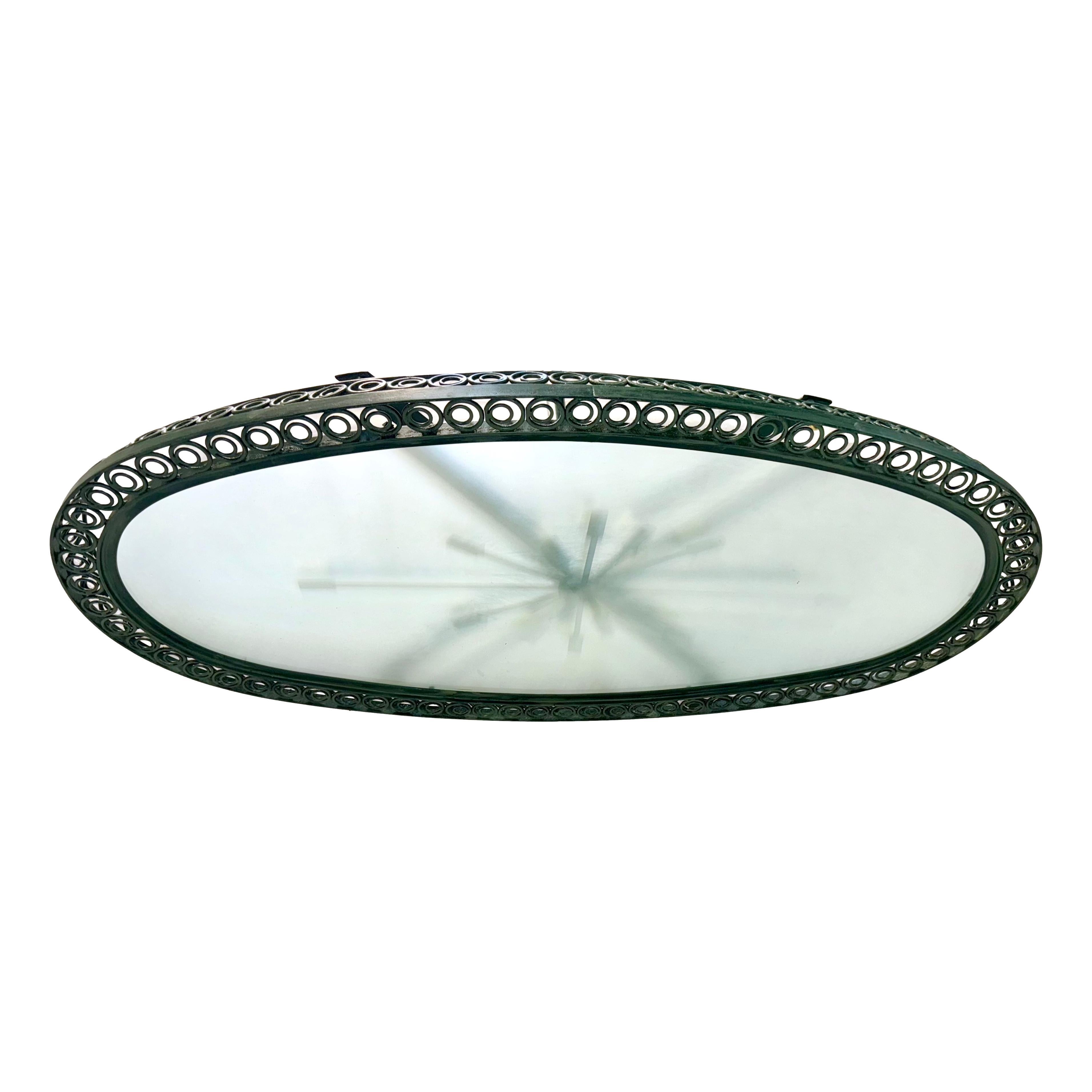 Vintage Large Oval Iron Light fixture In Good Condition For Sale In New York, NY