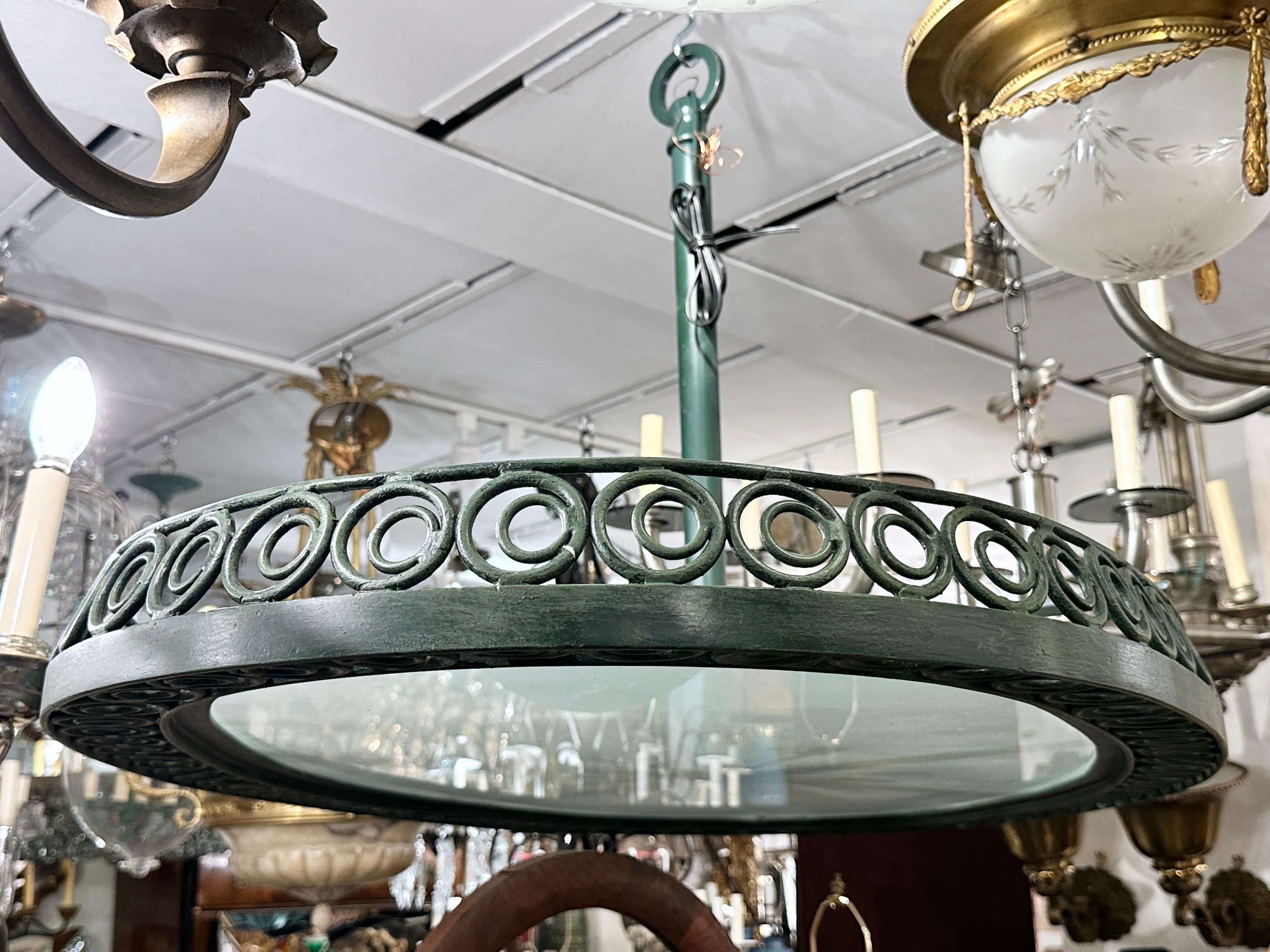 Mid-20th Century Vintage Large Oval Iron Light fixture For Sale