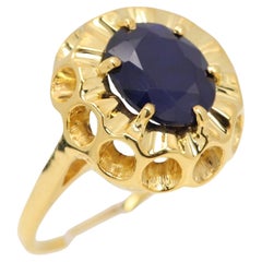 Vintage Large Oval Sapphire Ring 14 Karat Yellow Gold Circa 1940's