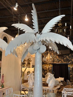 Vintage Large Pair Metal White Palm Trees Palm Beach Coastal Patio Indoor