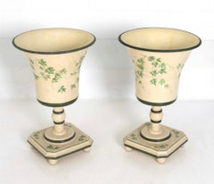Vintage Large Pair of Tole Metal Hand Painted Jardinieres Planters
