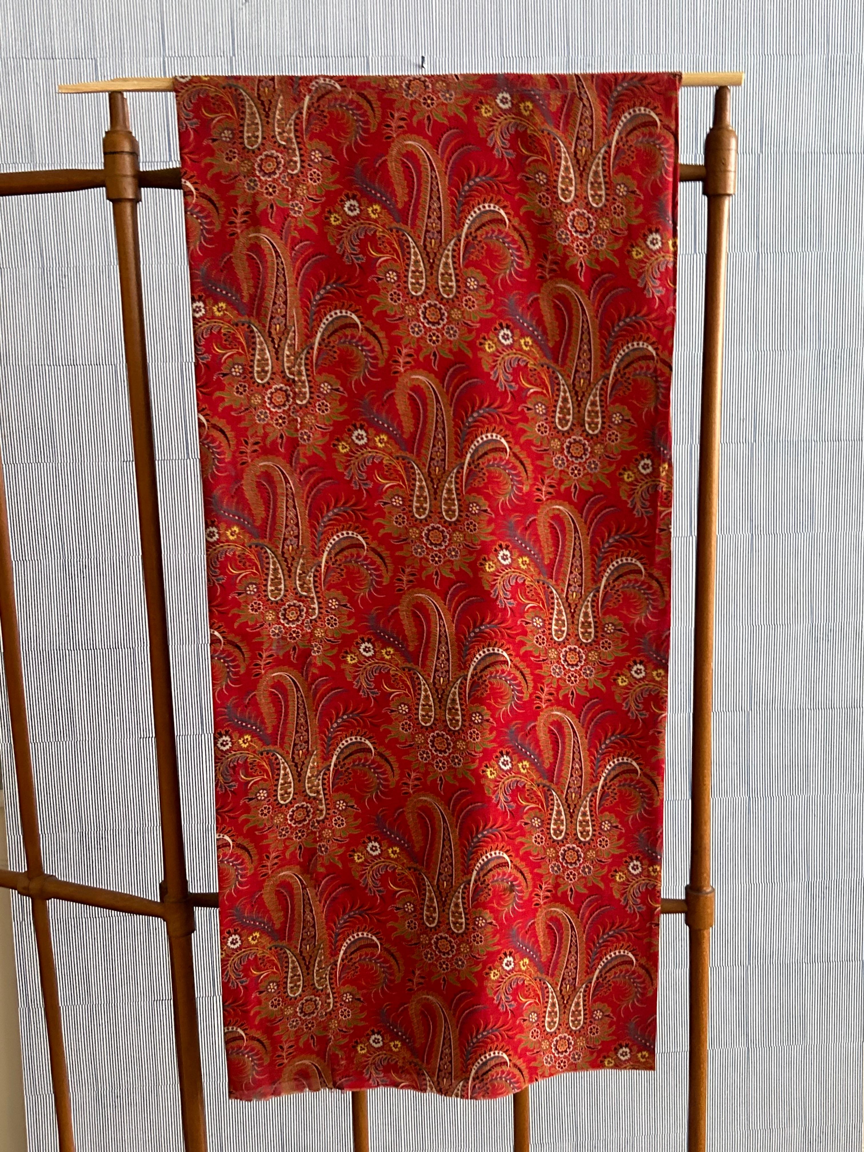 French Vintage Large Paisley Textile in Red Pattern, France, 20th Century For Sale