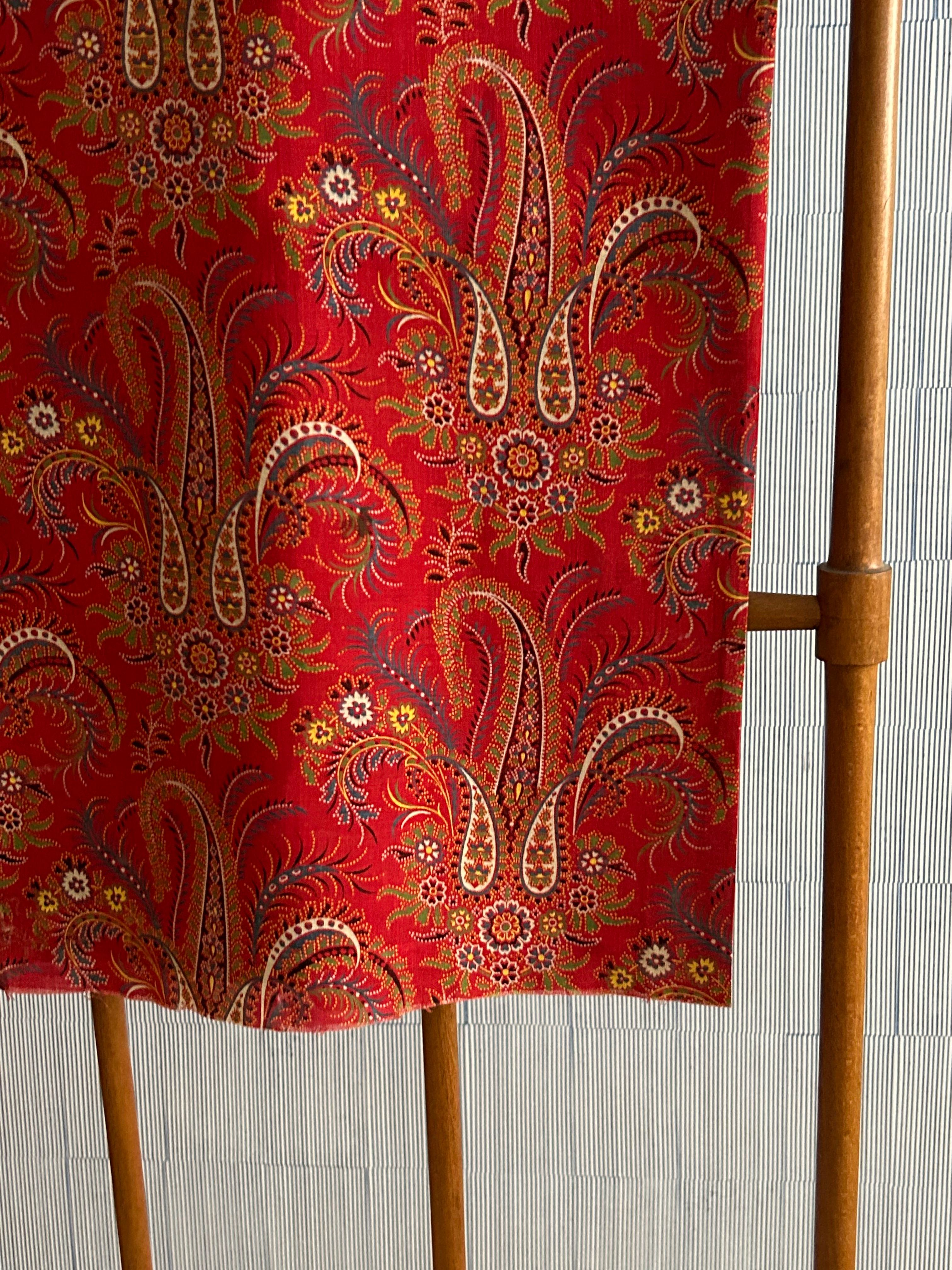 Hand-Crafted Vintage Large Paisley Textile in Red Pattern, France, 20th Century For Sale