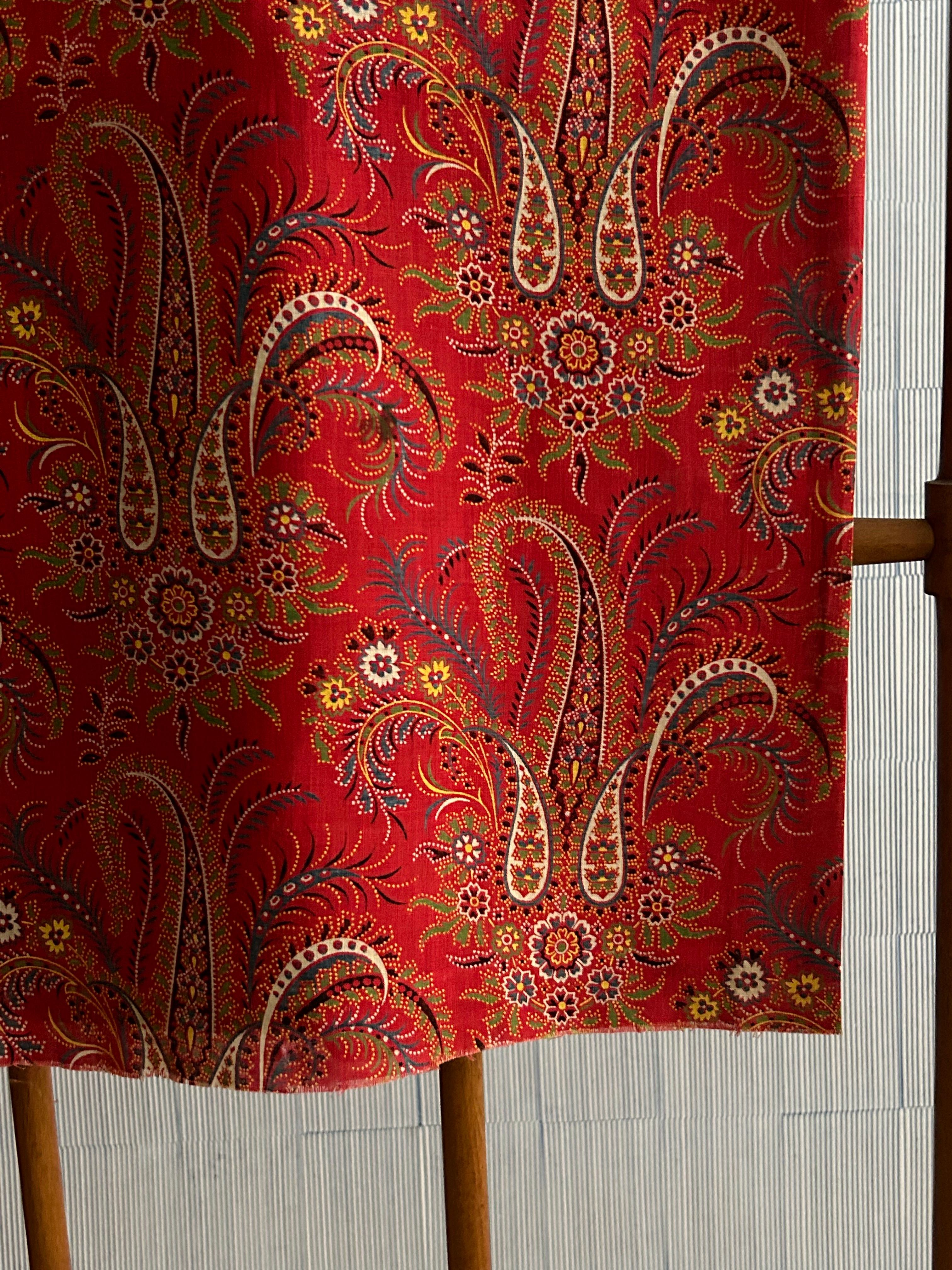 Cotton Vintage Large Paisley Textile in Red Pattern, France, 20th Century For Sale