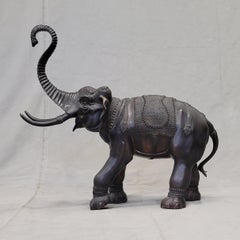 Vintage Large Patinated Brass or Bronze Asian Elephant Signed "La Puce"