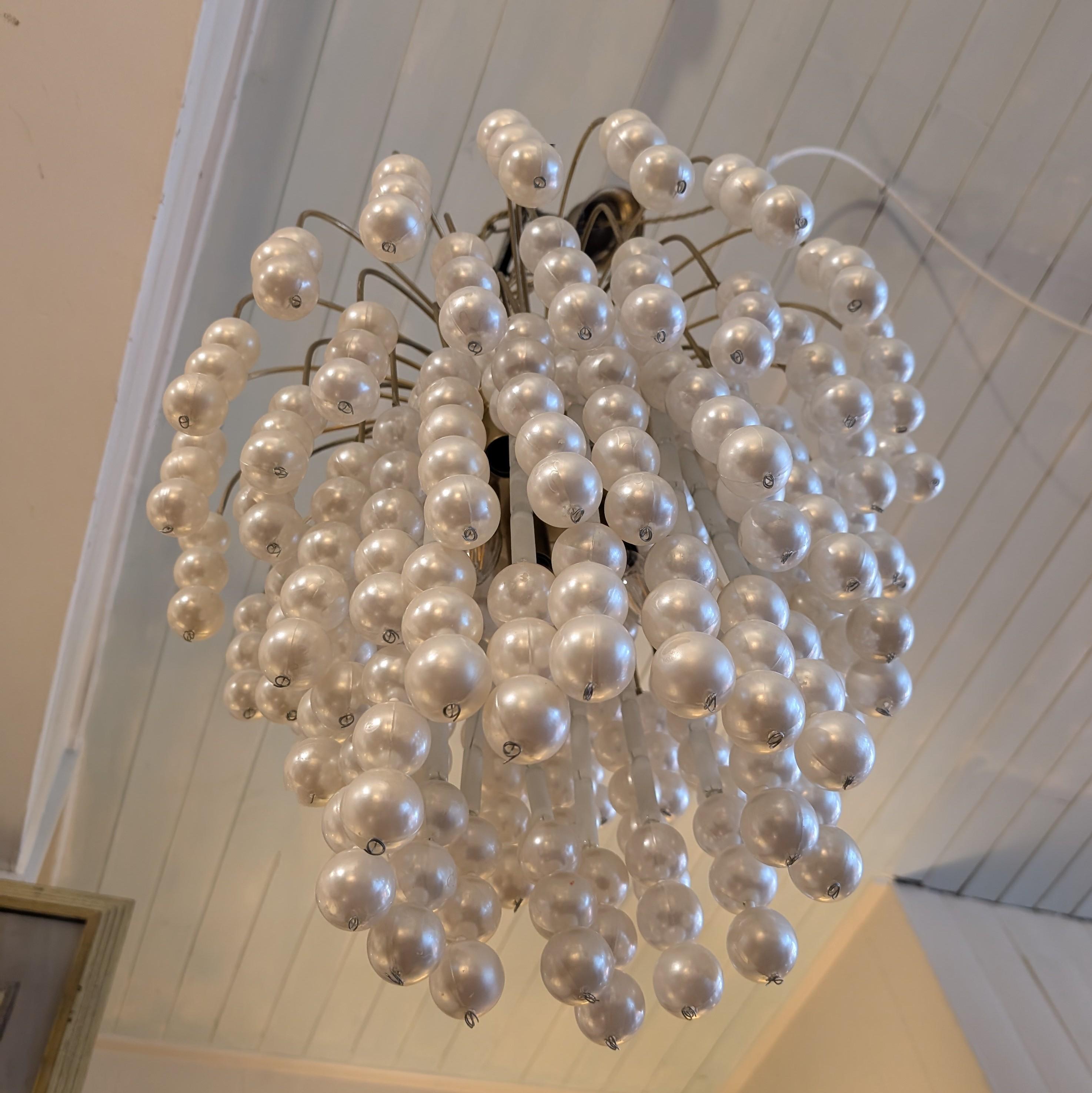 Metal Vintage large pearl bubble waterfall chandelier, Verner Panton style, 1970s